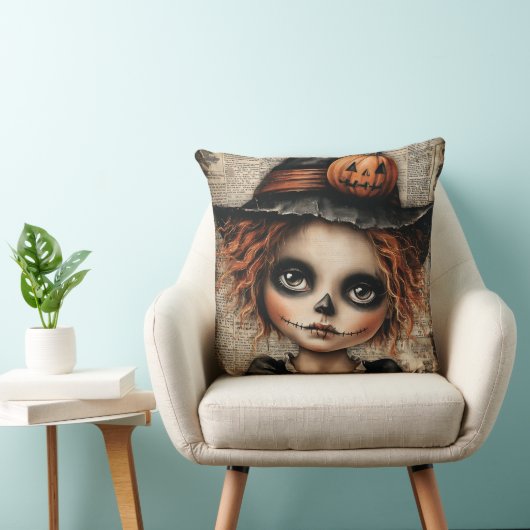 Patchwork Whimsy: The Doll Who Waits in Shadows クッション (椅子)