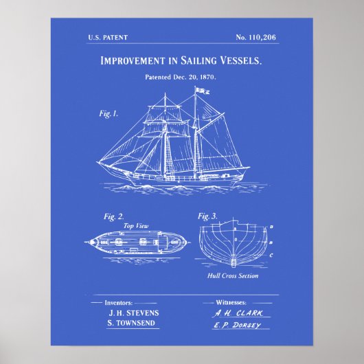Patent Sailing Vessel Blueprint ポスター (正面)