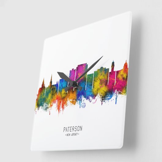 Paterson New Jersey Skyline スクエア壁時計 (傾斜)