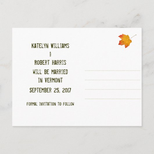 Path in the Woods秋日付の保存 案内ポストカード (裏面)