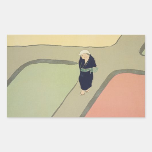 Path through fields Kamisaka Sekka japan painting 長方形シール (正面)