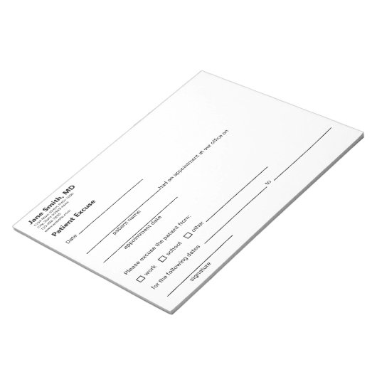Patient Excuse Doctor Office Black White Template ノートパッド (アングル)