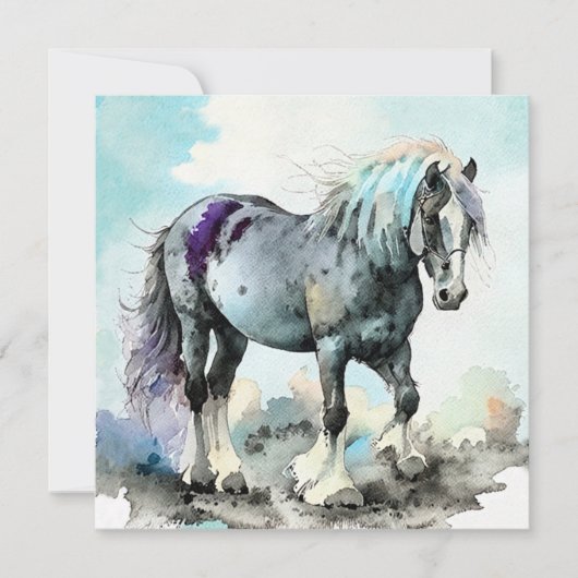 Patient Shire Horse Watercolour サンキューカード (正面)