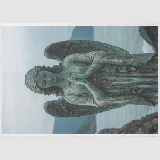 Patina Decompageで覆われた天使の彫刻 薄葉紙 (正面)