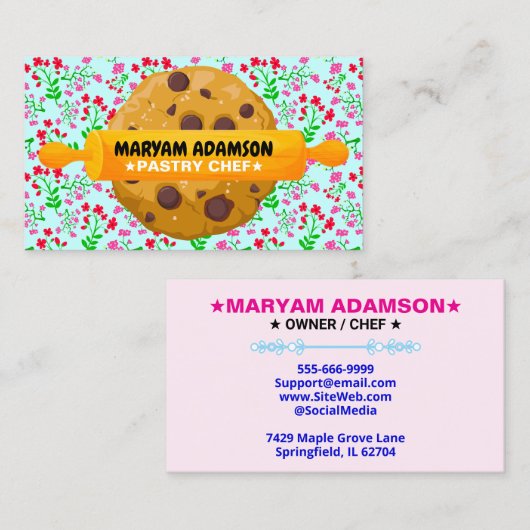 Patisserie Rolling Pin Cookies | Floral Bakery 名刺 (正面/裏面)