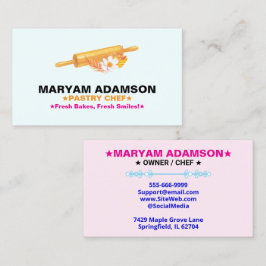 Patisserie Rolling Pin | Floral Bakery Logo Slogan 名刺