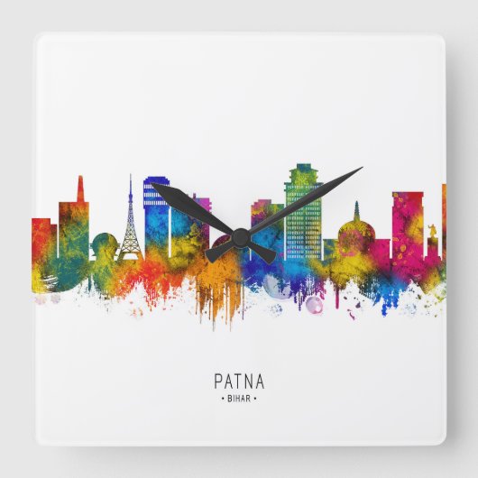 Patna Bihar Skyline スクエア壁時計 (正面)