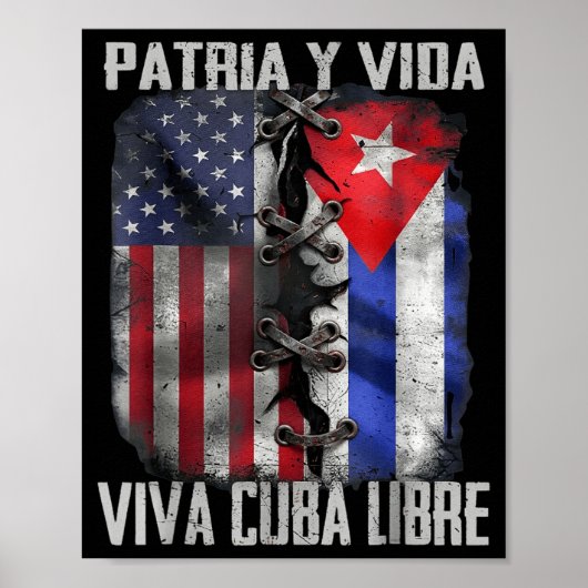 Patria Y Vida Viva Cuba Libre Patriotic Retro USA ポスター (正面)