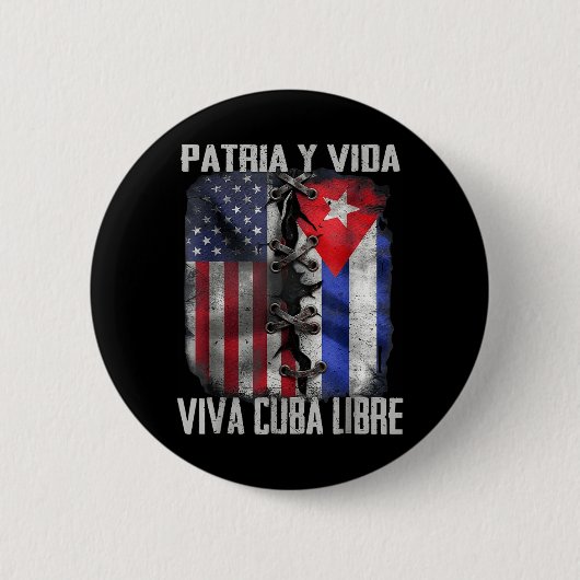 Patria Y Vida Viva Cuba Libre Patriotic Retro USA 缶バッジ (正面)