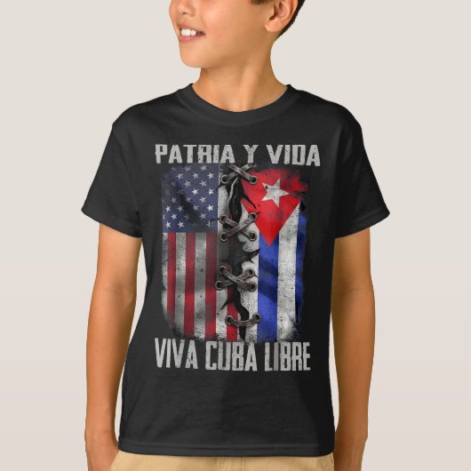 Patria Y Vida Viva Cuba Libre Patriotic Retro USA Tシャツ (正面)