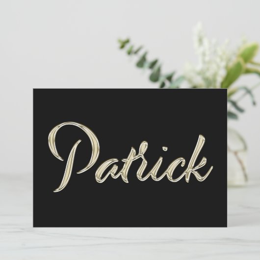 Patrick Name white gold Handwriting Karte カード (スタンド正面)