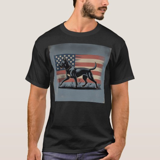 Patriot Pup – Retro Dog with American Flag Tシャツ (正面)