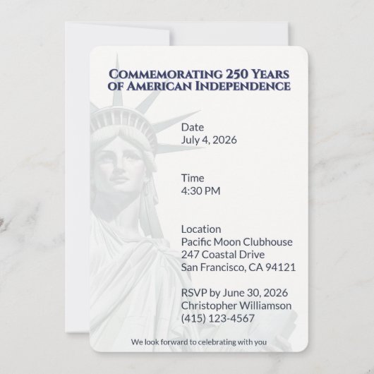 Patriotic 250th Anniversary Liberty Invitation 招待状 (裏面)