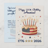 Patriotic 250th USA Birthday Celebration Invite (正面/裏面)