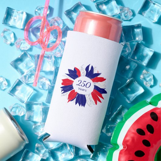 Patriotic 4th of July Floral Bbq 250 Anniversary  スリム缶クーラー (インサイチュ 夏)