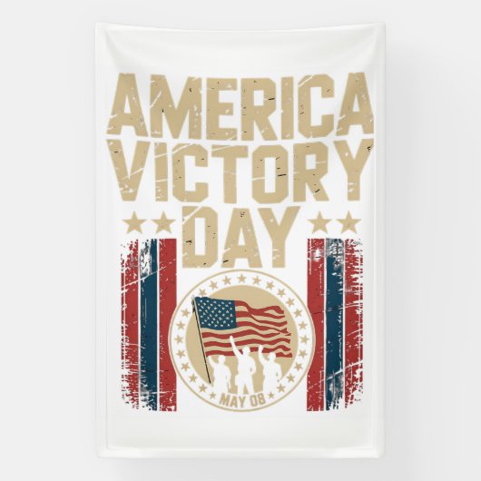 Patriotic America Victory Day Emblem with Soldiers 横断幕 (縦)