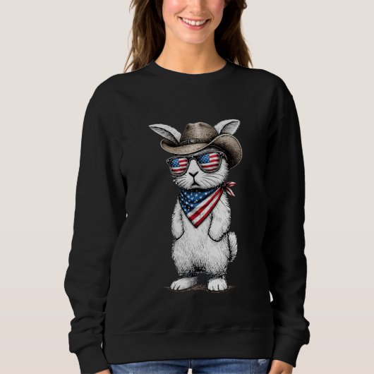 Patriotic American Bunny Cowboy Face Easter Day スウェットシャツ (正面)