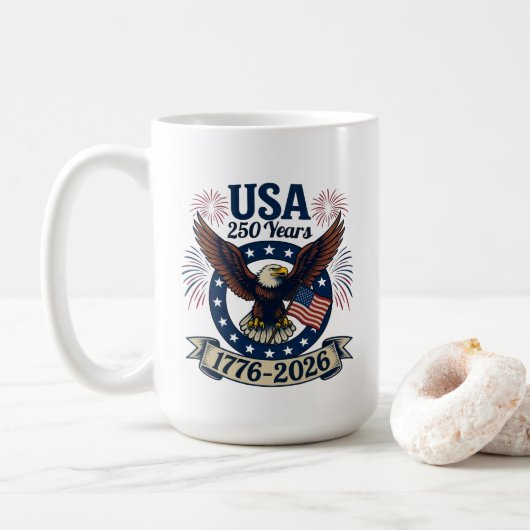 Patriotic American Eagle 250 Years 1776-2026 コーヒーマグカップ (ドーナツ)