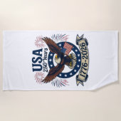 Patriotic American Eagle 250 Years 1776-2026 ビーチタオル (正面)