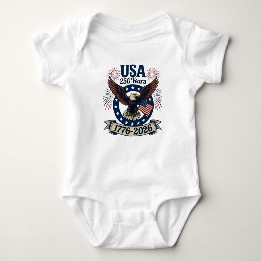 Patriotic American Eagle 250 Years 1776-2026 ベビーボディスーツ (正面)