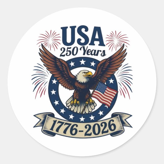 Patriotic American Eagle 250 Years 1776-2026 ラウンドシール (正面)