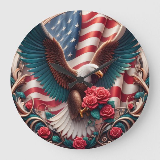 Patriotic American Eagle Clock ラージ壁時計 (正面)