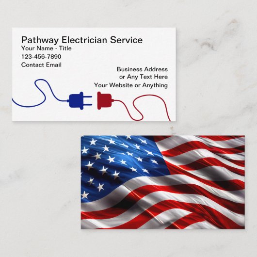 Patriotic American Electrician Theme Business Card 名刺 (正面/裏面)