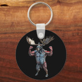 Patriotic American Flag 4th Of July Funny Moose Hu キーホルダー (正面)