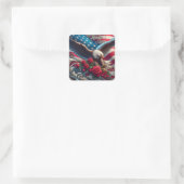 Patriotic American Flag and Eagle スクエアシール (バッグ)
