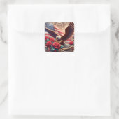 Patriotic American Flag and Eagle スクエアシール (バッグ)