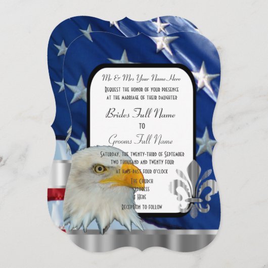 Patriotic American flag and eagle wedding Invitati 招待状 (正面/裏面)