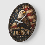 Patriotic American Flag Bald Eagle America ラージ壁時計 (傾斜)