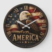 Patriotic American Flag Bald Eagle America ラージ壁時計 (正面)