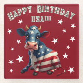 Patriotic American Flag Cow Illustration ガラスコースター (正面)