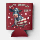 Patriotic American Flag Cow Illustration 缶クーラー (正面)