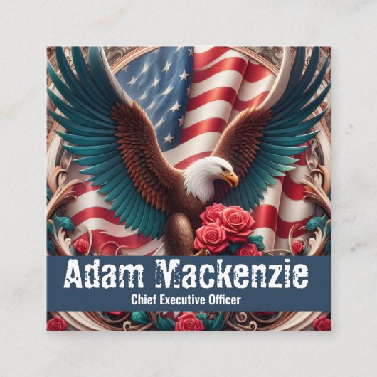 Patriotic American Flag Eagle Business Cards スクエア名刺 (正面)