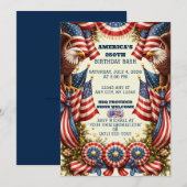 Patriotic American Flag & Eagles Birthday Invite シーズンカード (正面/裏面)
