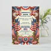Patriotic American Flag & Eagles Birthday Invite シーズンカード (スタンド正面)