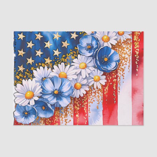 Patriotic American Flag Floral Glitter 薄葉紙 (正面)