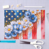 Patriotic American Flag Floral Glitter 薄葉紙 (クラフト)