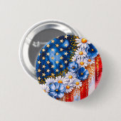 Patriotic American Flag Floral Glitter Button 缶バッジ (正面&裏面)