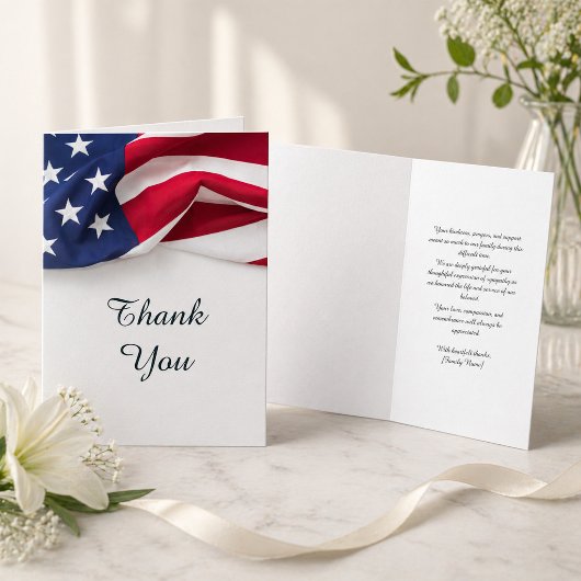 PATRIOTIC American Flag Funeral Folded Thank You サンキューカード