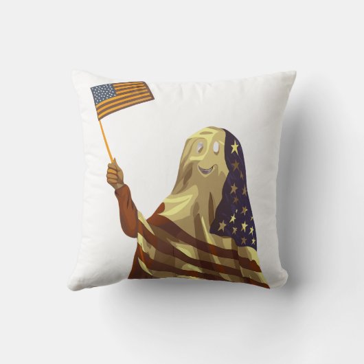 Patriotic American Flag Ghost Halloween クッション (裏面)