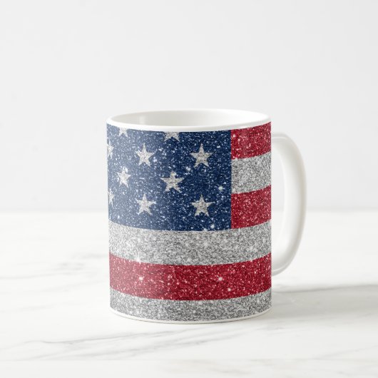Patriotic American Flag Glitter コーヒーマグカップ (正面右)