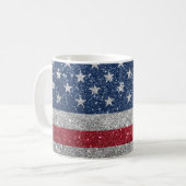 Patriotic American Flag Glitter コーヒーマグカップ (正面左)