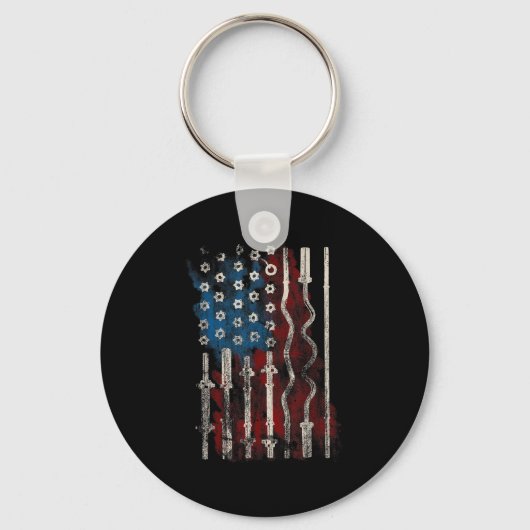 Patriotic American Flag Gym For Weight Lifters  キーホルダー (正面)