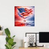 Patriotic American Flag Liquid Splash ポスター (ホームオフィス)