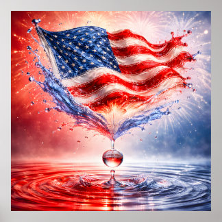 Patriotic American Flag Liquid Splash ポスター
