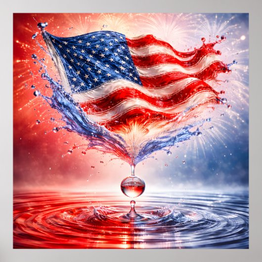 Patriotic American Flag Liquid Splash ポスター (正面)