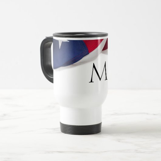 Patriotic American Flag Monogrammed Initial トラベルマグ (正面左)